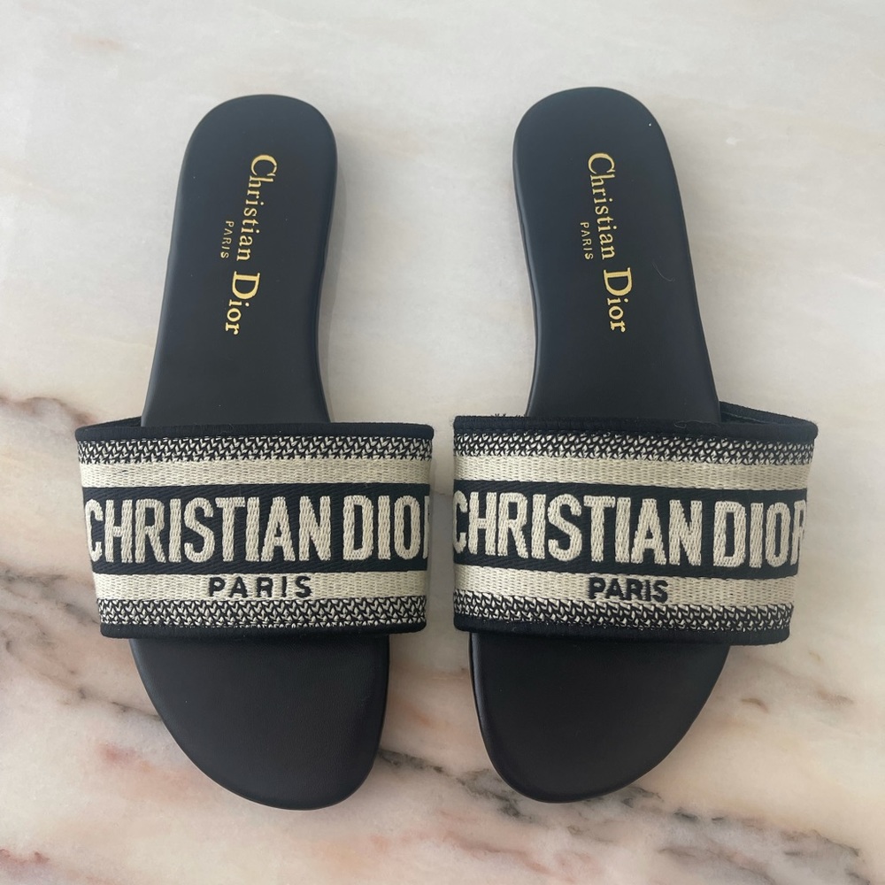 Christian Dior Dway embroidered slide sandals size 36 Blue